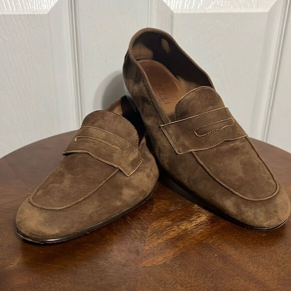 🔥🔥 ZELLI By Steven Giles Tasca Suede Penny Loafers Café - Men Sz 10M - EUC - Picture 1 of 13